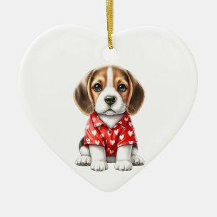 Custom Beagle Dog Valentine Ceramic Tree Decoration