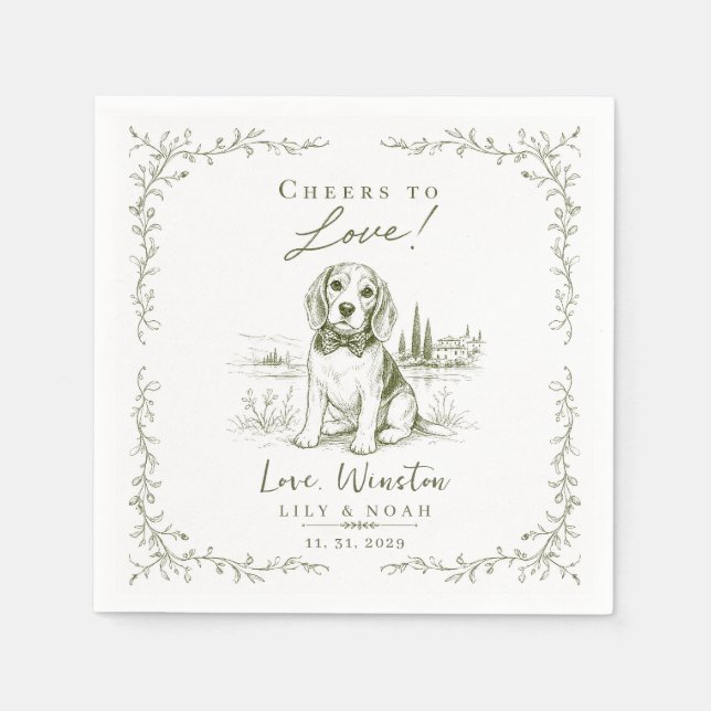 Custom Beagle rustic Wedding saga green Bow Tie Napkin (Front)