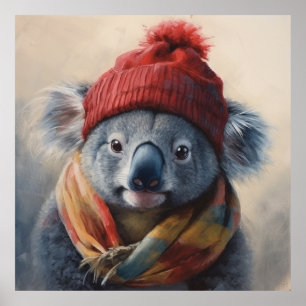 Custom Beanie Bunch Red Hat Koala Art Poster