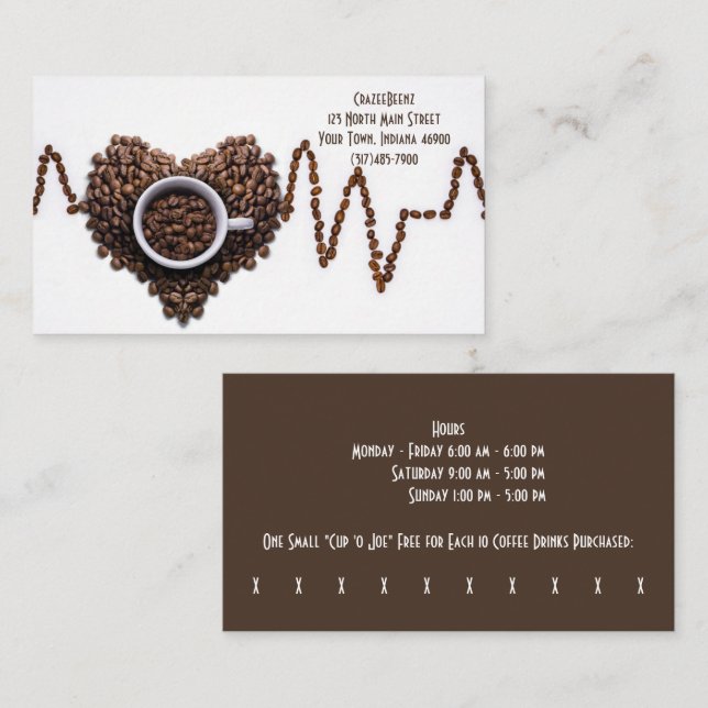 Custom Beans Heart Coffee Shop & Punch Business Card (Front/Back)