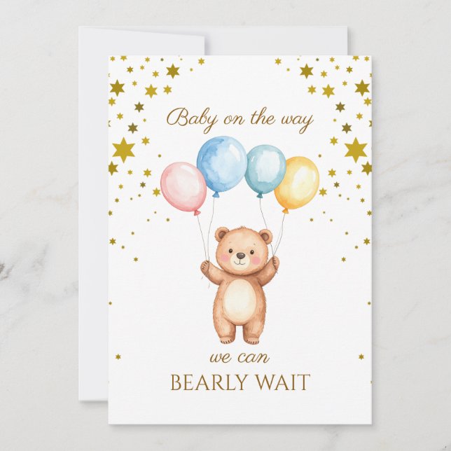 Custom Bear holding balloons Invitation (Front)