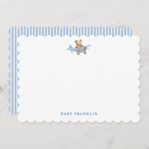 Custom Bear Plane Boy Stationery Baby Shower Thank You Card
