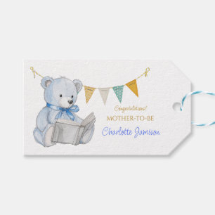 Custom Bear reading a book Baby Shower Gift Tags