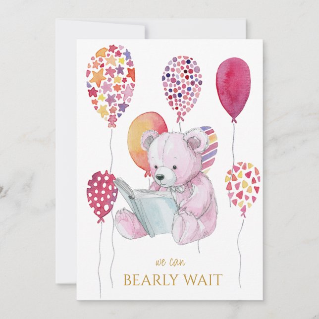 Custom Bear reading a book Baby Shower Invitation (Front)