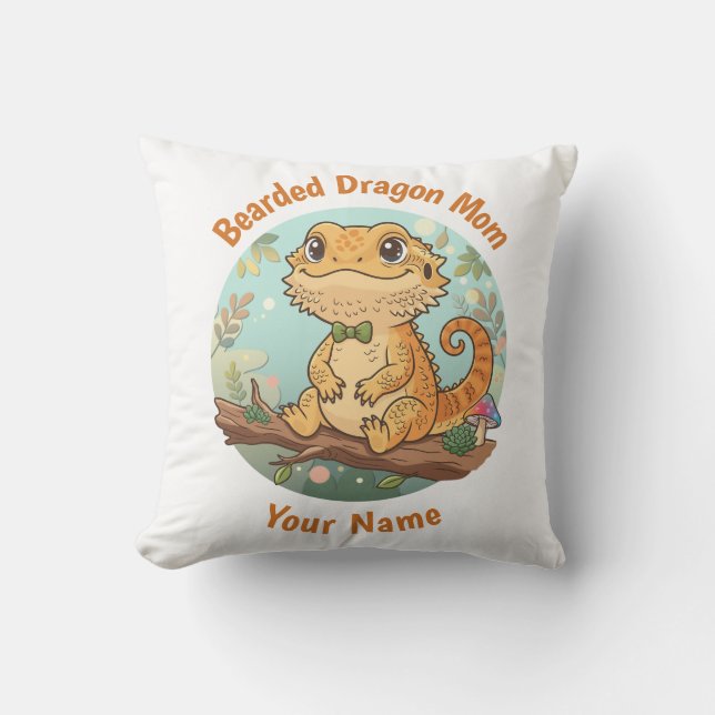 Custom Bearded Dragon Mum Throw Pillow (Front)