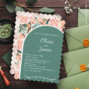 Custom Beautiful Floral Dark Burgundy Pink & Green Invitation