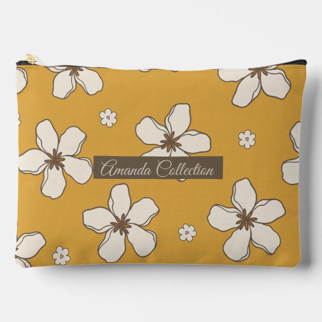 Custom beautiful floral pattern Brown mustard Cute Accessory Pouch (Front)
