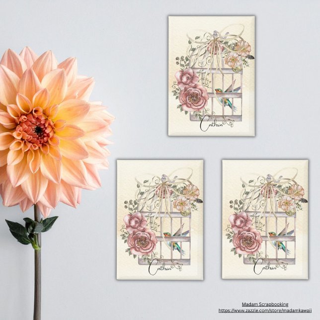 Custom beautiful flower Birdcage Beige kraft paper Magnet (Creator Uploaded)
