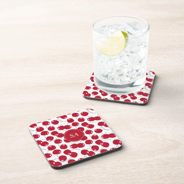 Custom Beautiful Fresh Red Cherry Pattern Coaster (Right Side)