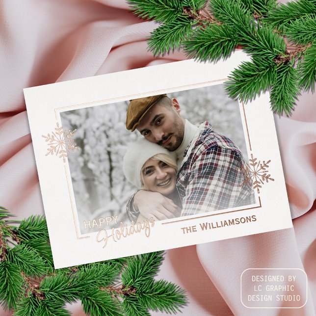 Custom Beautiful Glitter Snowflakes Rose Gold Foil Holiday Postcard (Creator Uploaded)
