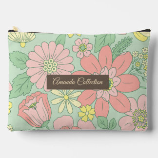 Custom beautiful hand drawn flowers in Pastel Pink Accessory Pouch