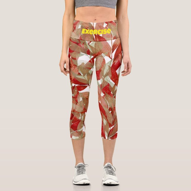 Custom Beautiful leaf pattern l Burgundy Exercise Capri Leggings (Front)