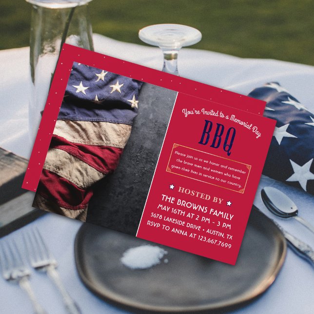 Custom Beautiful Rustic Memorial Day BBQ Photo  Invitation (Creator Uploaded)