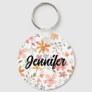 CUSTOM Beautiful White Orange Pink Blossom Flower Key Ring