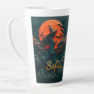 Custom Beautiful Witch Halloween Accent Mug, Perso Latte Mug