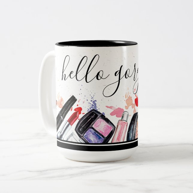 Custom Beauty Salon Cosmetics Makeup Brushes Motif Two-Tone Coffee Mug (Front Left)