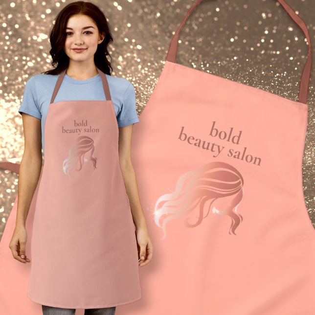 Custom Beauty Salon Name Pink & Rose Gold Staff Apron (Creator Uploaded)