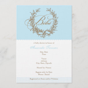 Custom Bebe - Blue French Baby Shower Invitation