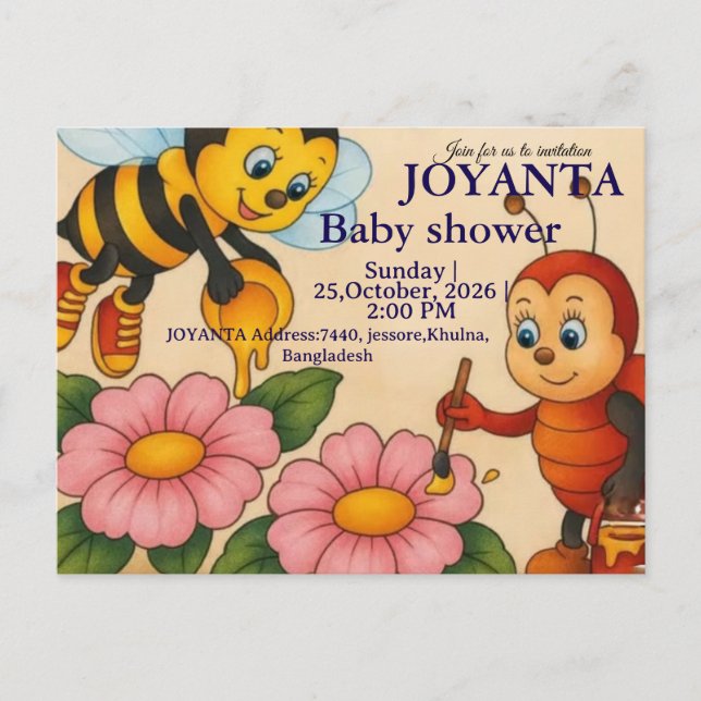 Custom bee baby shower  invitation postcard (Front)