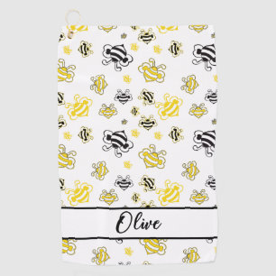 Custom Bee Pattern – Vintage Bee Sketch Insect Golf Towel