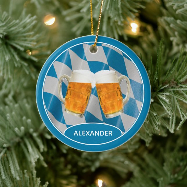 Custom Beer German Bavarian flag Christmas Ceramic Tree Decoration (Tree)