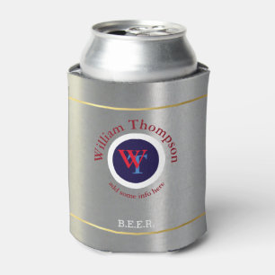 custom beer monogram (name & initials) on silver can cooler