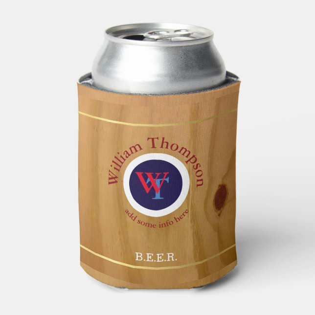 custom beer monogram (name & initials) on wood can cooler (Can Front)