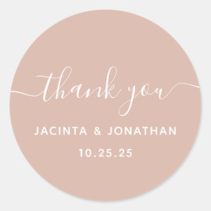 Custom Beige Blush Thank You Wedding  Classic Roun Round Sticker