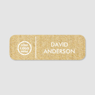 Custom Beige Business Logo Basic Employee Staff Name Tag