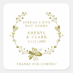 Custom Beige Floral Wreath Wedding Sanitizer Gel Square Sticker