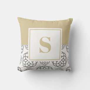 Custom Beige Gray Pattern Monogrammed Cushion