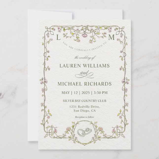 Custom Beige Grey And They Lived Wedding  Invitation (Front)