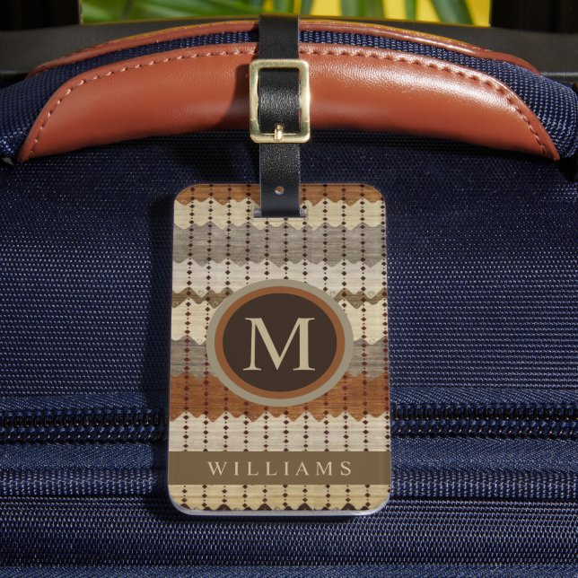 Custom Beige Grey Brown  Aztec Pattern Luggage Tag (Front Insitu 2)