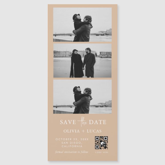 Custom Beige QR Code Photo Strip Magnetic Wedding (Front)