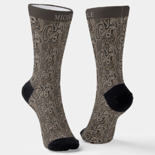 Custom Beige Tan Brown Grey Paisley Pattern  Socks