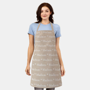 Custom beige tan white name text pattern apron
