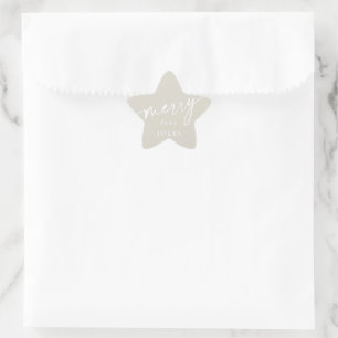 Custom Beige + White 'Merry' Christmas/Holiday Star Sticker