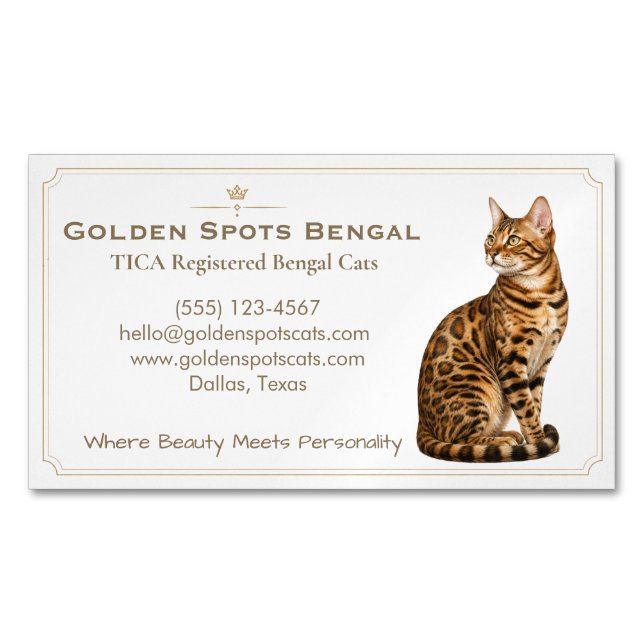 Custom Bengal Cat Cattery Magnet Business Card  (Front)