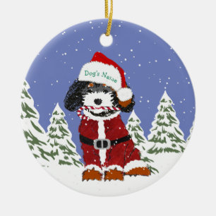 Custom Bernedoodle Santa Dog Ceramic Tree Decoration