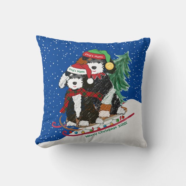 Custom Bernedoodles Riding Christmas Sled Cushion (Front)