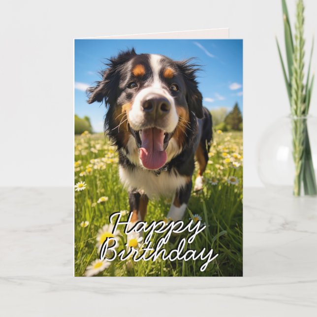 Custom Bernese Mountain Dog Happy Birthday Card (Front)