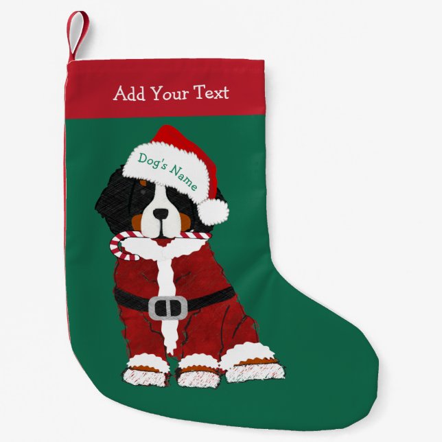 Custom Bernese Mountain Dog Santa Paws Small Christmas Stocking (Front)