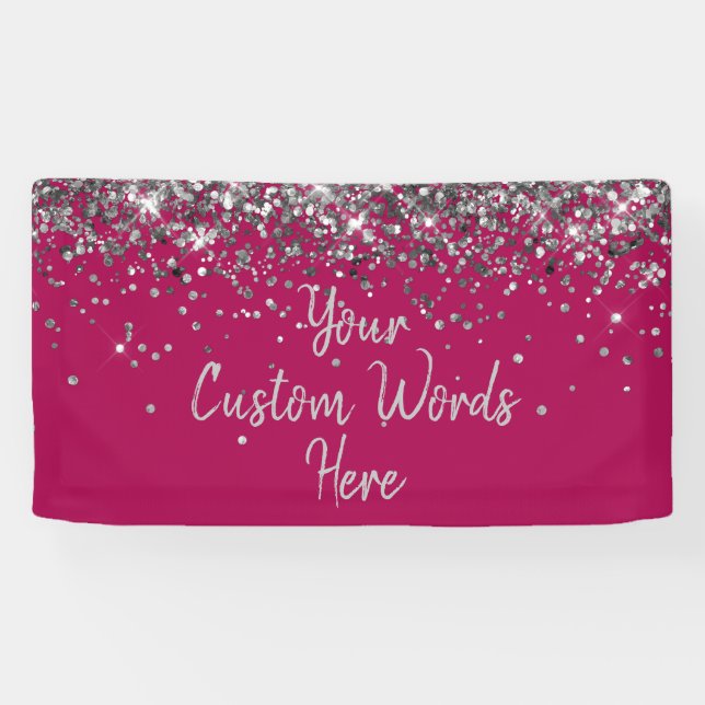 Custom Berry and Silver Customised Birthday Party Banner (Horizontal)