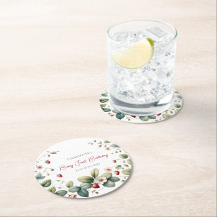 Custom Berry First Birthday Round Paper Coaster