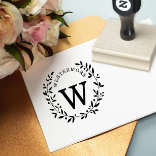 Custom Berry Laurel Wreath Wedding Monogram Rubber Stamp