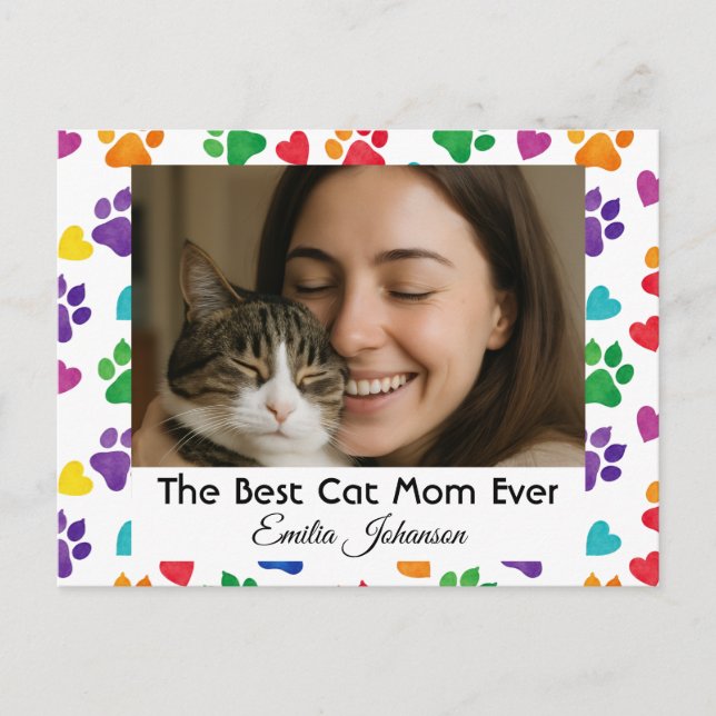 Custom Best Cat Mom Ever Photo Postcard (Front)