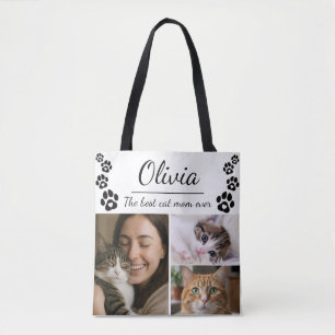 Custom Best Cat Mom Photo Collage Tote Bag 