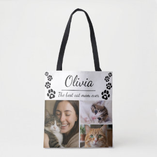 Custom Best Cat Mom Photo Collage Tote Bag