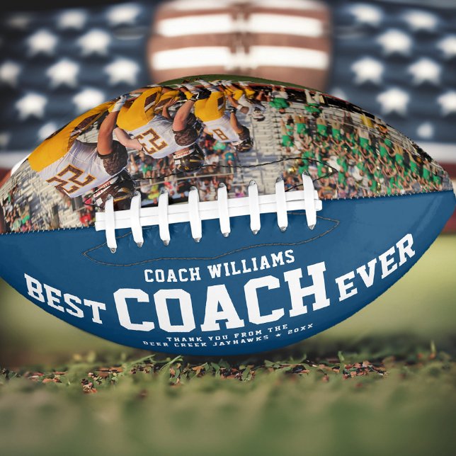 Custom BEST COACH EVER Modern Cool Thank You Photo Football (Touchdown gratitude! Our 'Best Coach Ever' football )