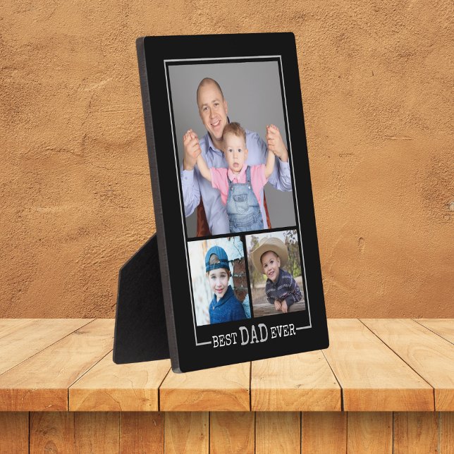 Custom Best Dad Ever 3 Photo Collage Black Plaque (Creator Uploaded)